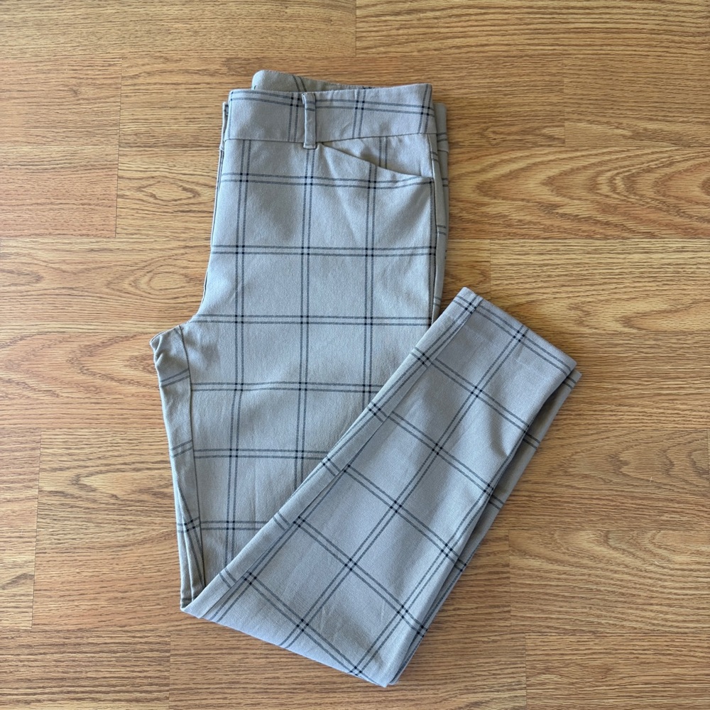 Women's Tan Windowpane Dress Pants